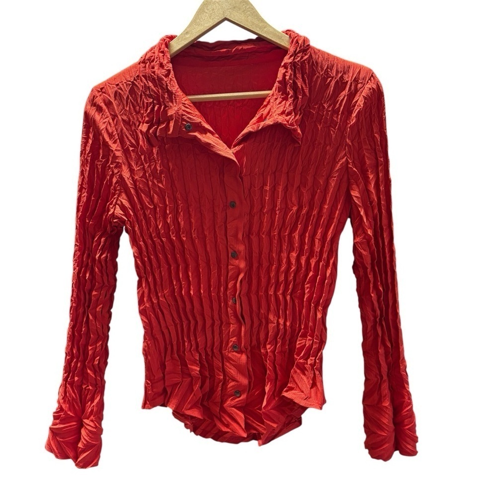 BABETTE | Orange Crinkle Snap Button-Up Blouse | Women’s | XS | EUC